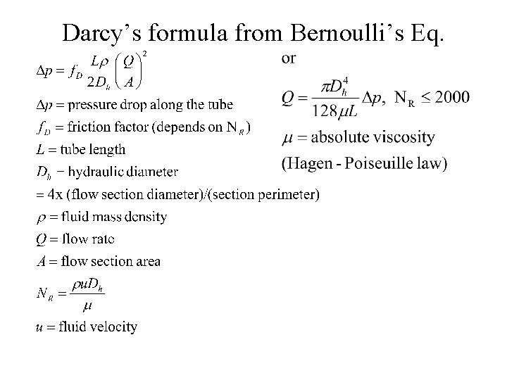 Darcy’s formula from Bernoulli’s Eq. 