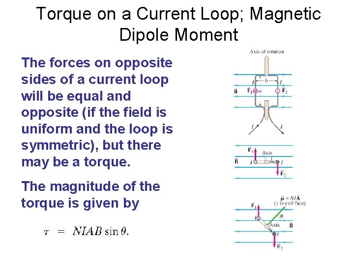 Torque on a Current Loop; Magnetic Dipole Moment The forces on opposite sides of