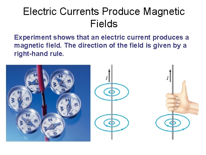 Electric Currents Produce Magnetic Fields Experiment shows that an electric current produces a magnetic