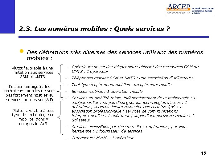 2. 3. Les numéros mobiles : Quels services ? • Des définitions très diverses