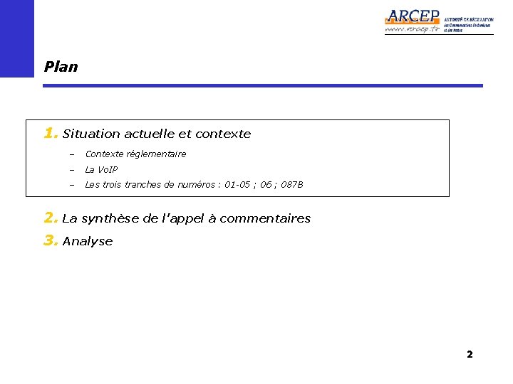 Plan 1. Situation actuelle et contexte – Contexte réglementaire – La Vo. IP –