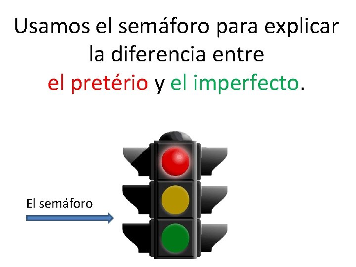 Usamos el semáforo para explicar la diferencia entre el pretério y el imperfecto. El