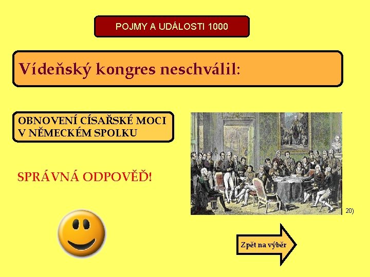 POJMY A UDÁLOSTI 1000 Vídeňský kongres neschválil: OBNOVENÍ CÍSAŘSKÉ MOCI V NĚMECKÉM SPOLKU SPRÁVNÁ