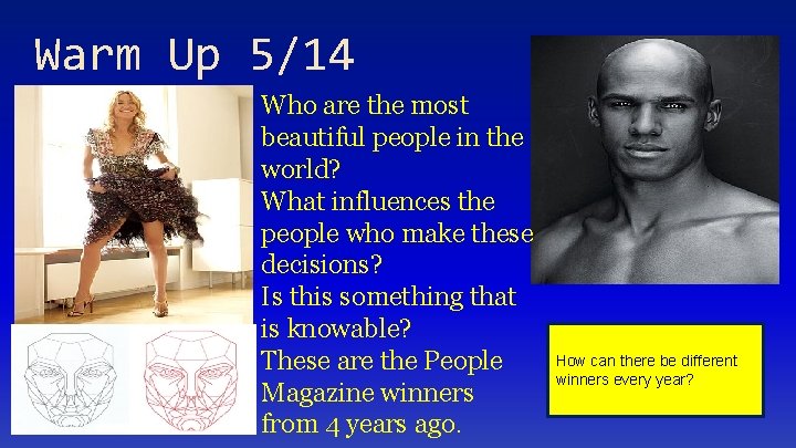 Warm Up 5/14 Who are the most beautiful people in the world? What influences
