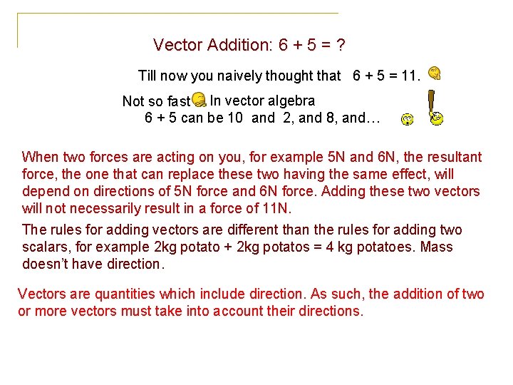 Vector Addition: 6 + 5 = ? Till now you naively thought that 6