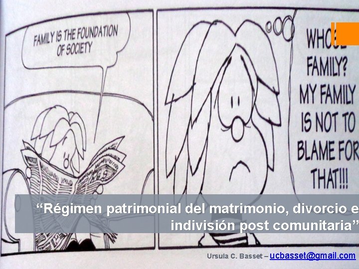 “Régimen patrimonial del matrimonio, divorcio e indivisión post comunitaria” Ursula C. Basset – ucbasset@gmail.