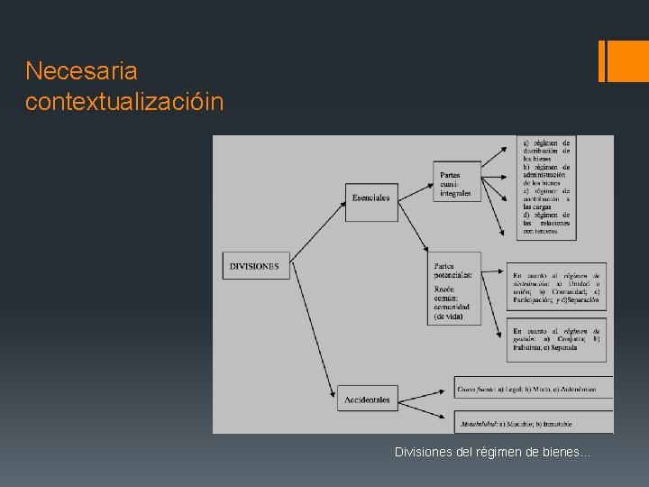 Necesaria contextualizacióin Divisiones del régimen de bienes… 