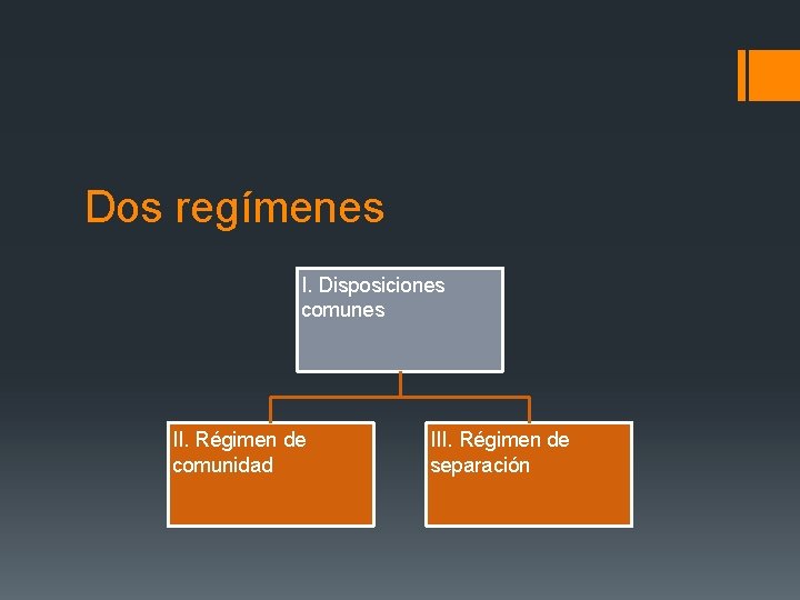 Dos regímenes I. Disposiciones comunes II. Régimen de comunidad III. Régimen de separación 