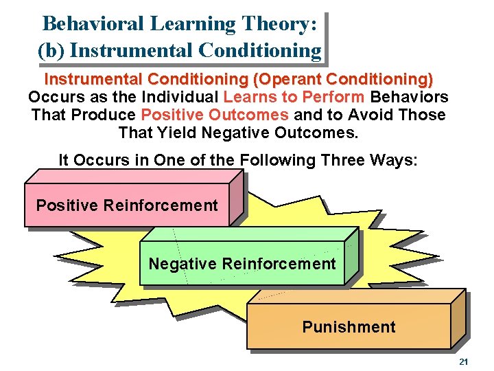 Behavioral Learning Theory: (b) Instrumental Conditioning (Operant Conditioning) Occurs as the Individual Learns to