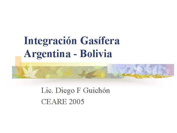 Integración Gasífera Argentina - Bolivia Lic. Diego F Guichón CEARE 2005 