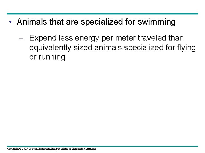  • Animals that are specialized for swimming – Expend less energy per meter