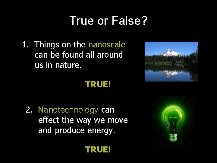 True or False? 1. Things on the nanoscale can be found all around us