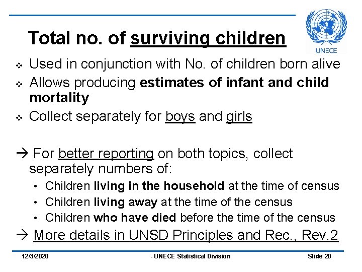 Total no. of surviving children v v v Used in conjunction with No. of