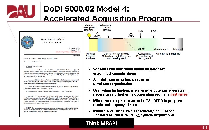 Do. DI 5000. 02 Model 4: Accelerated Acquisition Program • Schedule considerations dominate over