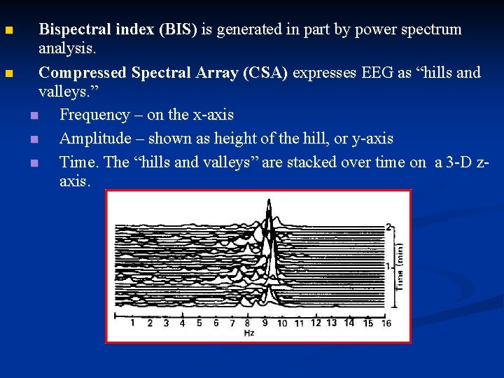  Bispectral index (BIS) is generated in part by power spectrum analysis. Compressed Spectral