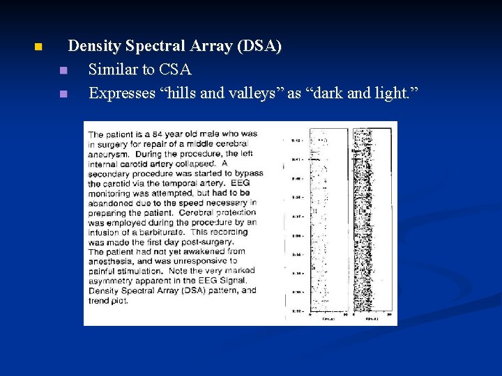  Density Spectral Array (DSA) Similar to CSA Expresses “hills and valleys” as “dark