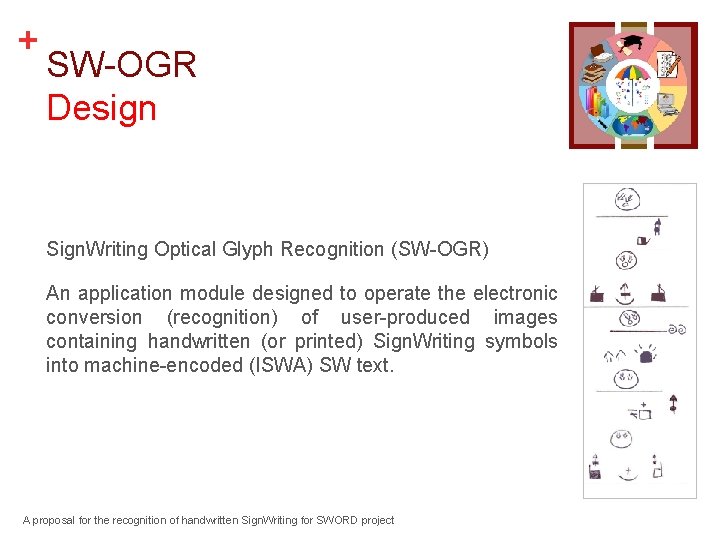 + SW-OGR Design Sign. Writing Optical Glyph Recognition (SW-OGR) An application module designed to