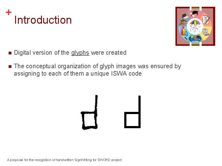+ Introduction n Digital version of the glyphs were created n The conceptual organization