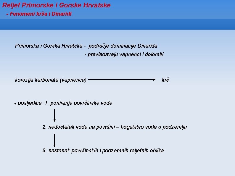 Reljef Primorske i Gorske Hrvatske - Fenomeni krša i Dinaridi Primorska i Gorska Hrvatska