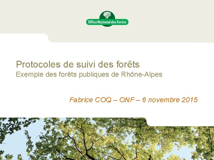 Protocoles de suivi des forêts Exemple des forêts publiques de Rhône-Alpes Fabrice COQ –