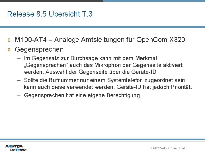 Release 8. 5 Übersicht T. 3 » M 100 -AT 4 – Analoge Amtsleitungen