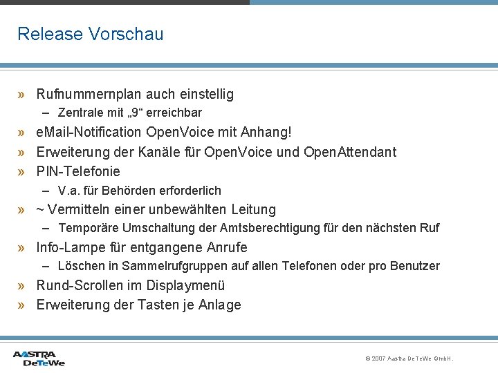 Release Vorschau » Rufnummernplan auch einstellig – Zentrale mit „ 9“ erreichbar » e.