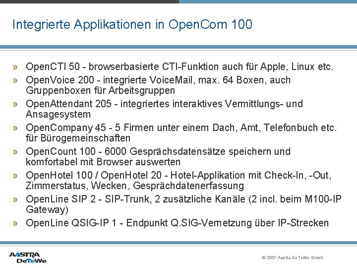 Integrierte Applikationen in Open. Com 100 » Open. CTI 50 - browserbasierte CTI-Funktion auch