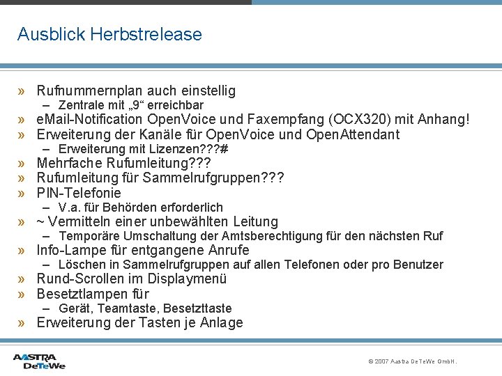 Ausblick Herbstrelease » Rufnummernplan auch einstellig – Zentrale mit „ 9“ erreichbar » e.