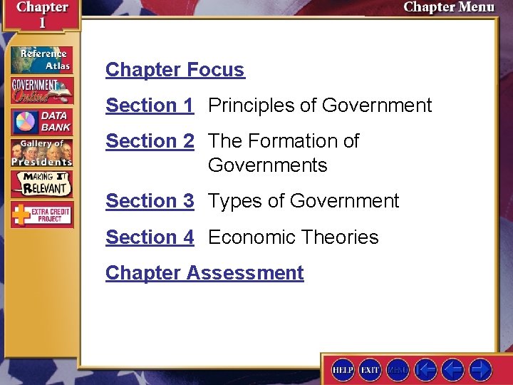 Chapter Focus Section 1 Principles of Government Section 2 The Formation of Governments Section