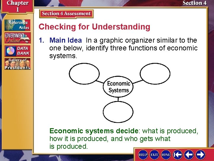 Checking for Understanding 1. Main Idea In a graphic organizer similar to the one