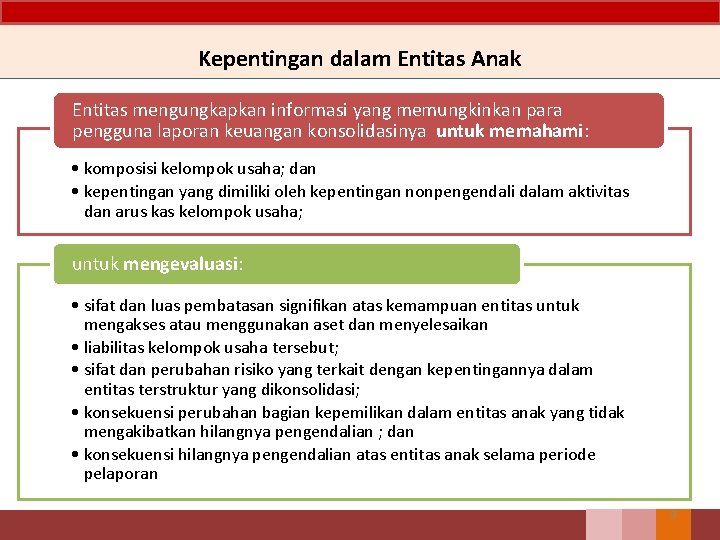 Kepentingan dalam Entitas Anak Entitas mengungkapkan informasi yang memungkinkan para pengguna laporan keuangan konsolidasinya