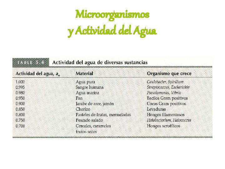 Microorganismos y Actividad del Agua 