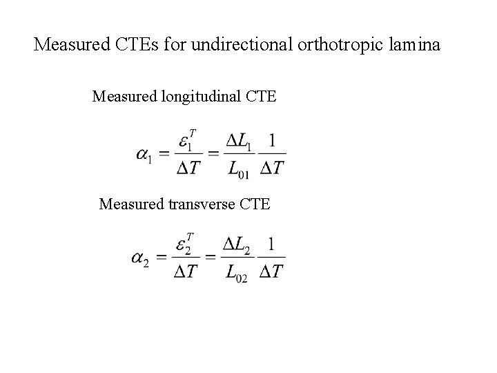 Measured CTEs for undirectional orthotropic lamina Measured longitudinal CTE Measured transverse CTE Measured CTEs for undirectional orthotropic lamina Measured longitudinal CTE Measured transverse CTE