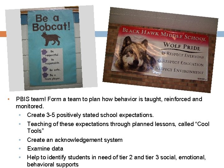  • PBIS team! Form a team to plan how behavior is taught, reinforced