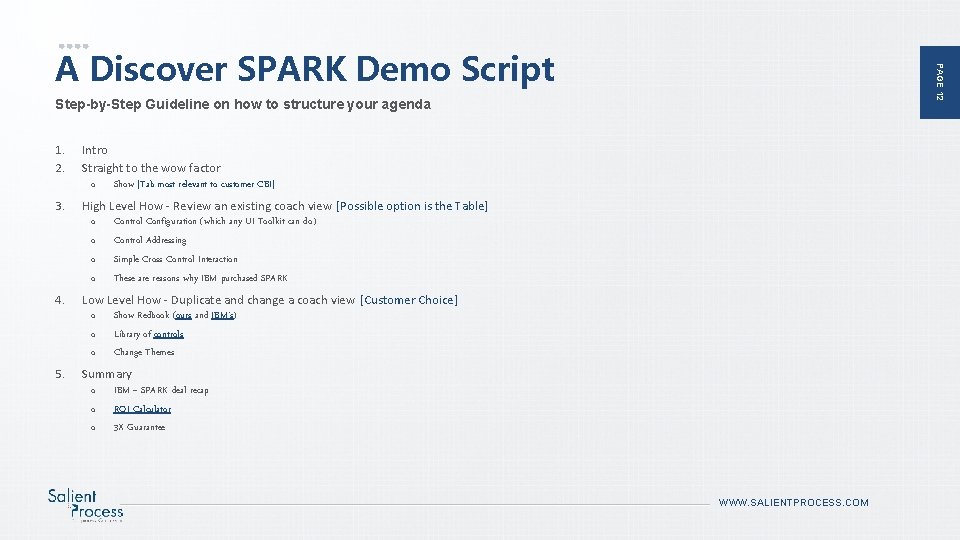 PAGE 12 A Discover SPARK Demo Script Step-by-Step Guideline on how to structure your