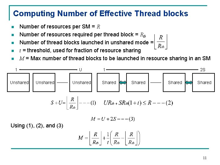 Computing Number of Effective Thread blocks Number of resources per SM = R Number