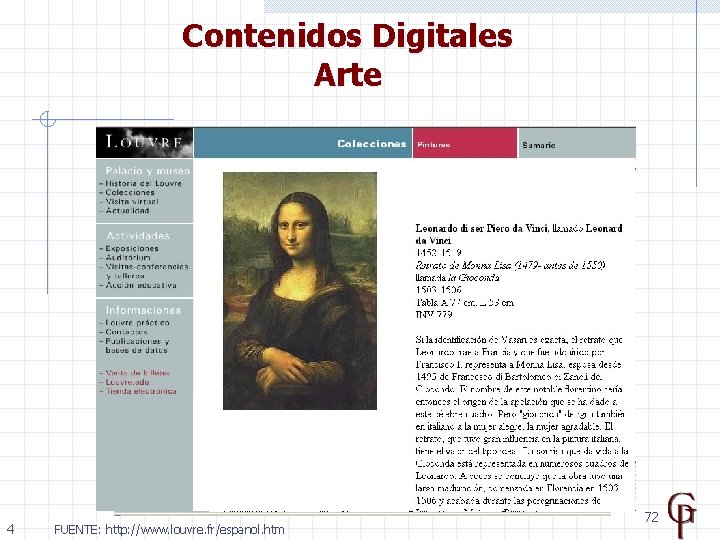 Contenidos Digitales Arte 4 FUENTE: http: //www. louvre. fr/espanol. htm 72 