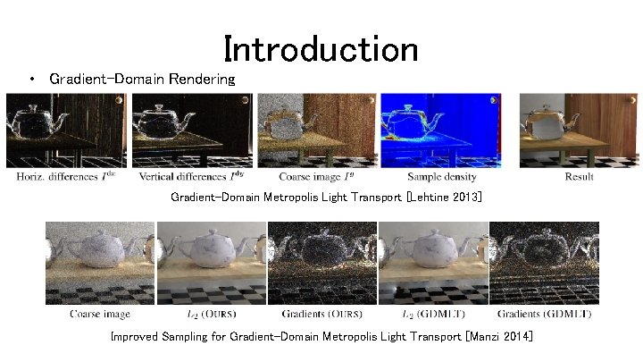 Introduction • Gradient-Domain Rendering Gradient-Domain Metropolis Light Transport [Lehtine 2013] Improved Sampling for Gradient-Domain