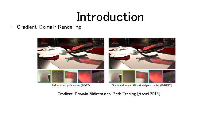 Introduction • Gradient-Domain Rendering Gradient-Domain Bidirectional Path Tracing [Manzi 2015] 