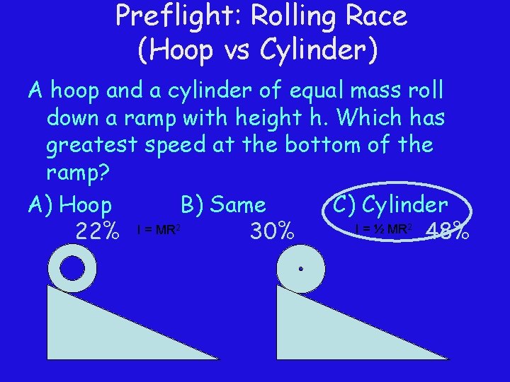 Preflight: Rolling Race (Hoop vs Cylinder) A hoop and a cylinder of equal mass