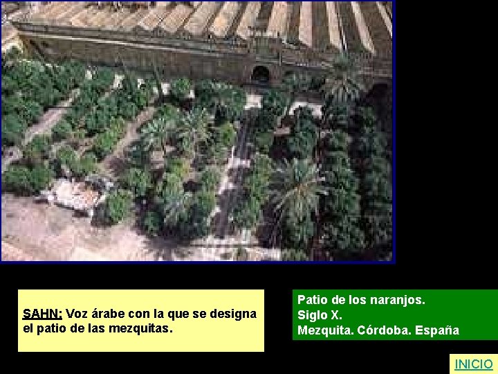 SAHN: Voz árabe con la que se designa el patio de las mezquitas. Patio