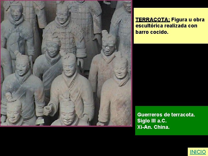 TERRACOTA: Figura u obra escultórica realizada con barro cocido. Guerreros de terracota. Siglo III