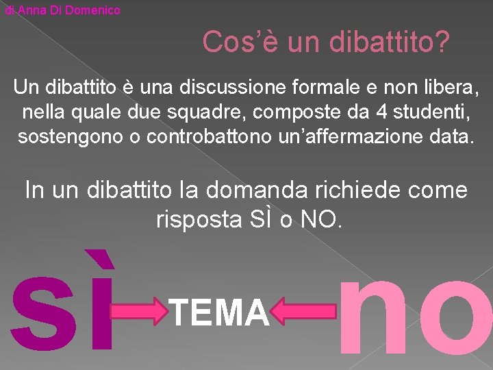 di Anna Di Domenico Cos’è un dibattito? Un dibattito è una discussione formale e