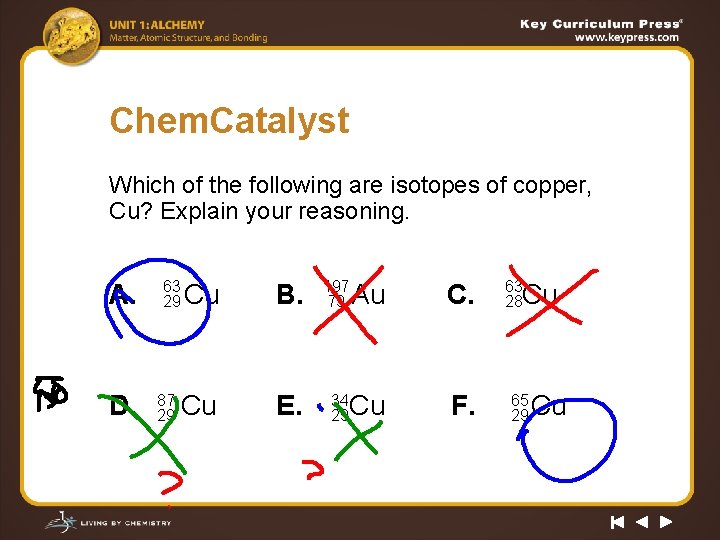 Chem. Catalyst Which of the following are isotopes of copper, Cu? Explain your reasoning.