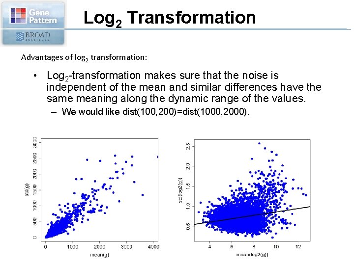 Log 2 Transformation Advantages of log 2 transformation: • Log 2 -transformation makes sure