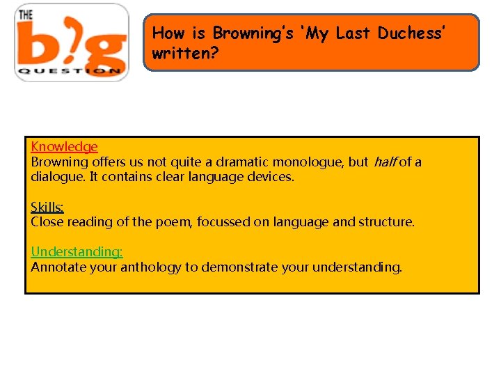 How is Browning’s ‘My Last Duchess’ written? Knowledge Browning offers us not quite a