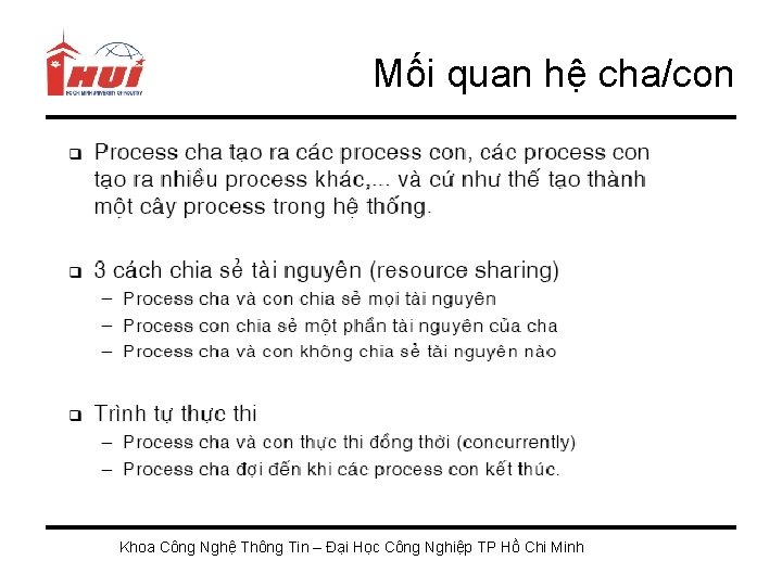 Mối quan hệ cha/con Khoa Công Nghệ Thông Tin – Đại Học Công Nghiệp