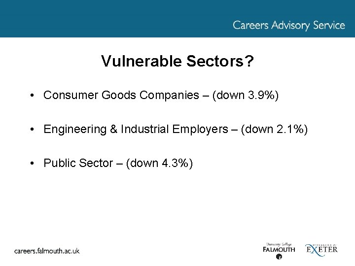 Vulnerable Sectors? • Consumer Goods Companies – (down 3. 9%) • Engineering & Industrial