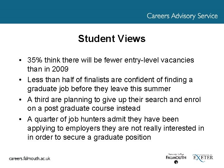 Student Views • 35% think there will be fewer entry-level vacancies than in 2009