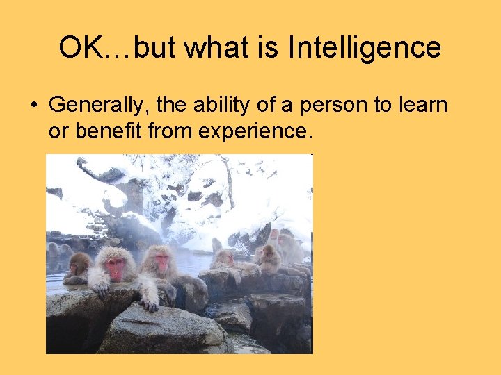 OK…but what is Intelligence • Generally, the ability of a person to learn or